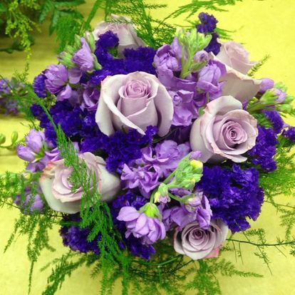 Lavender roses and purple flowers